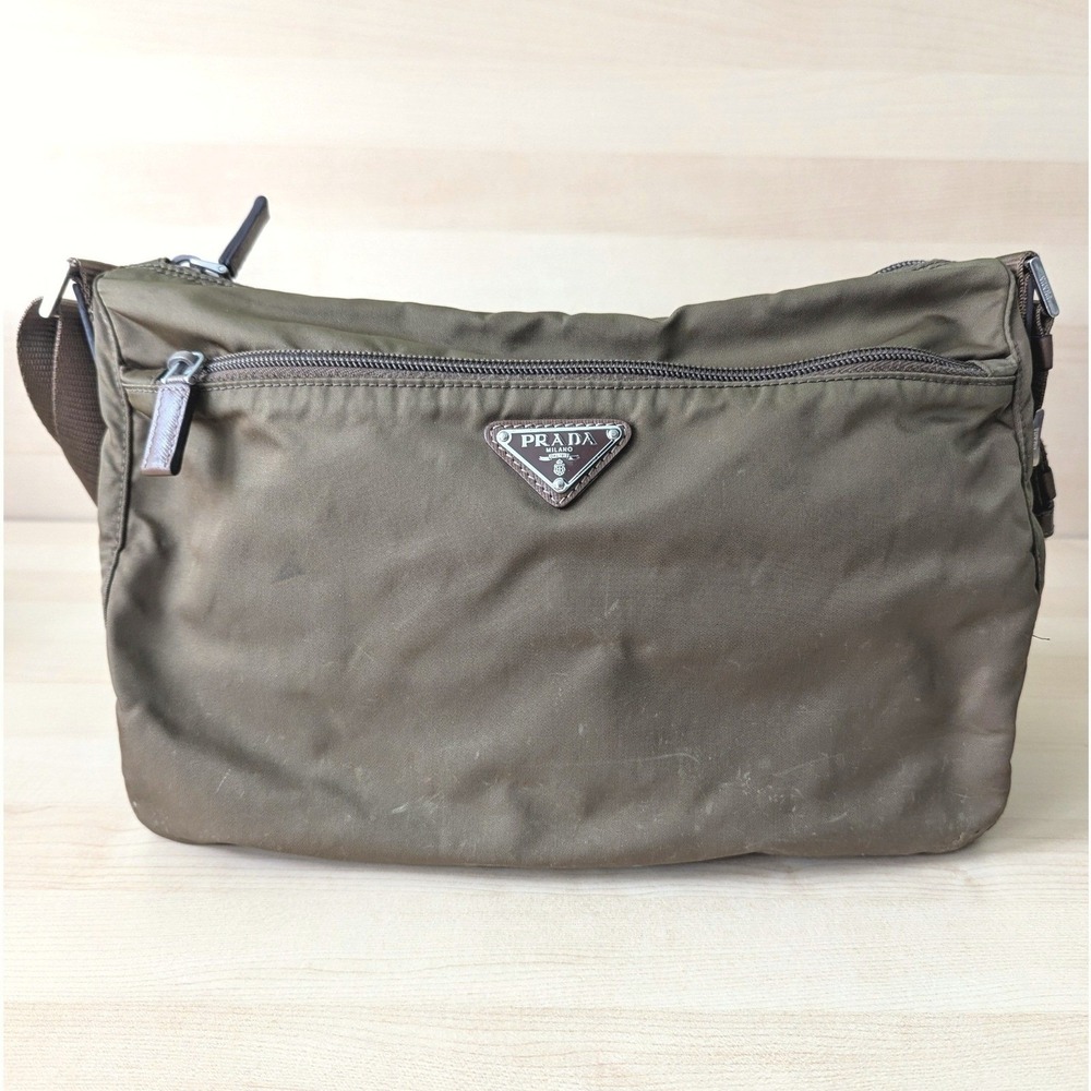 Prada Tessuto Nylon Crossbody Small Messenger Bag Olive Green